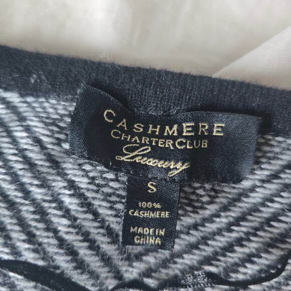 Charter Club 100% Cashmere Geometric Cardigan Size S Open Front Black - Picture 5 of 7